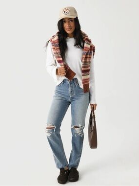 Agolde Straight-Leg Distressed Jeans in Light Blue